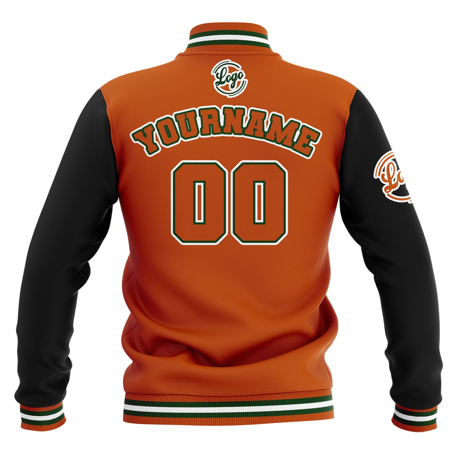 Custom Black Orange Green  Waterproof Varsity Jackets Personalized Stitched Name Number Logo to Letterman Jackets