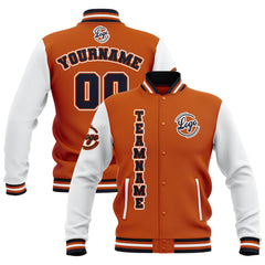 Custom Orange White Navy Waterproof Varsity Jackets Personalized Stitched Name Number Logo to Letterman Jackets