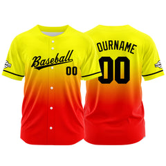 Custom Gradient Print Hip Hop Button Down Baseball Jersey Yellow&Red