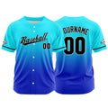 Custom Gradient Print Hip Hop Button Down Baseball Jersey Light Blue&Blue