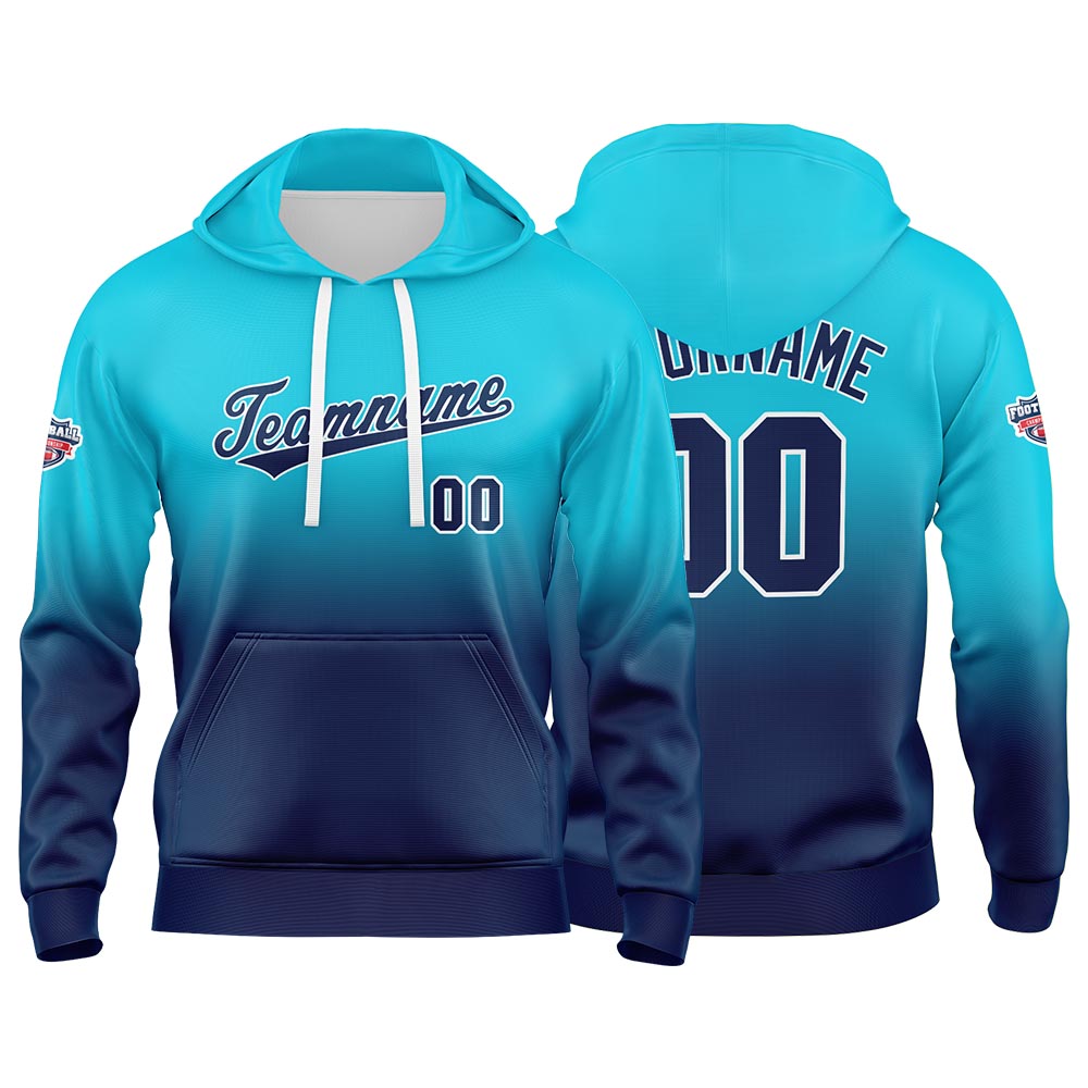 Custom Gradient Hoodie For Man Woman Girl Boy Print Your Logo Name Number Light Blue Navy