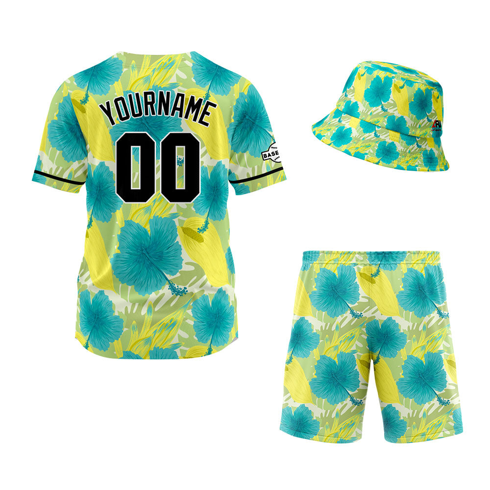 Custom Hawaiian Baseball Jersey and Shorts Set 2 Pieces Print Beach Suit with adults and kid for Bucket Hats