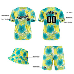 Custom Hawaiian Baseball Jersey and Shorts Set 2 Pieces Print Beach Suit with adults and kid for Bucket Hats