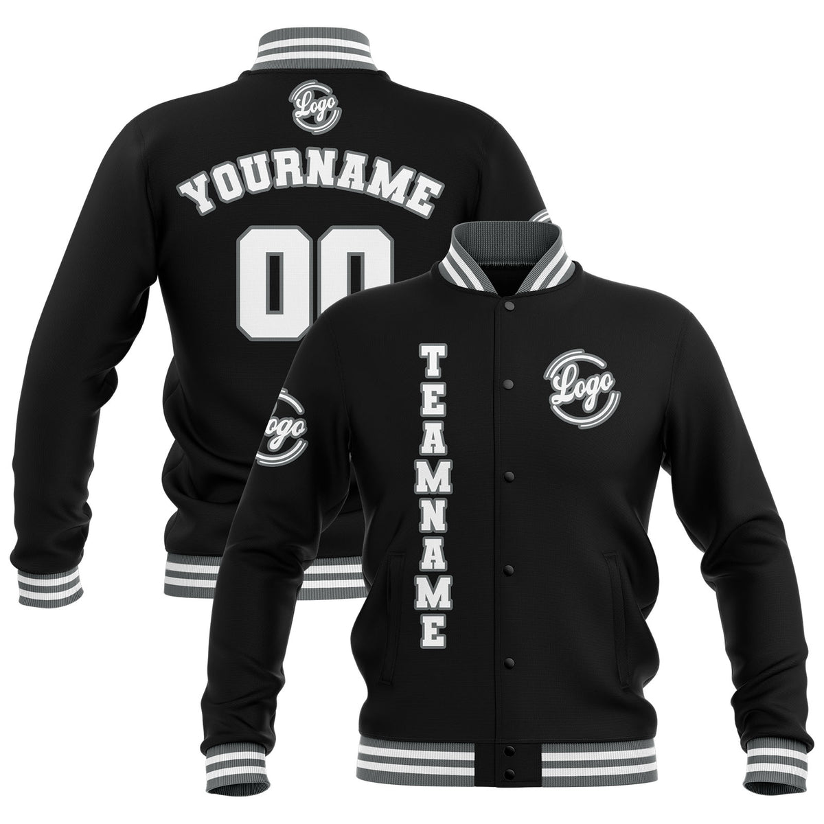 Custom Black Grey White  Waterproof Varsity Jackets Personalized Stitched Name Number Logo to Letterman Jackets