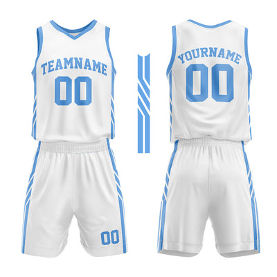 Custom White-Light Blue Basketball Jersey for man women uniform Suit Kids Adults Personalized Jersey