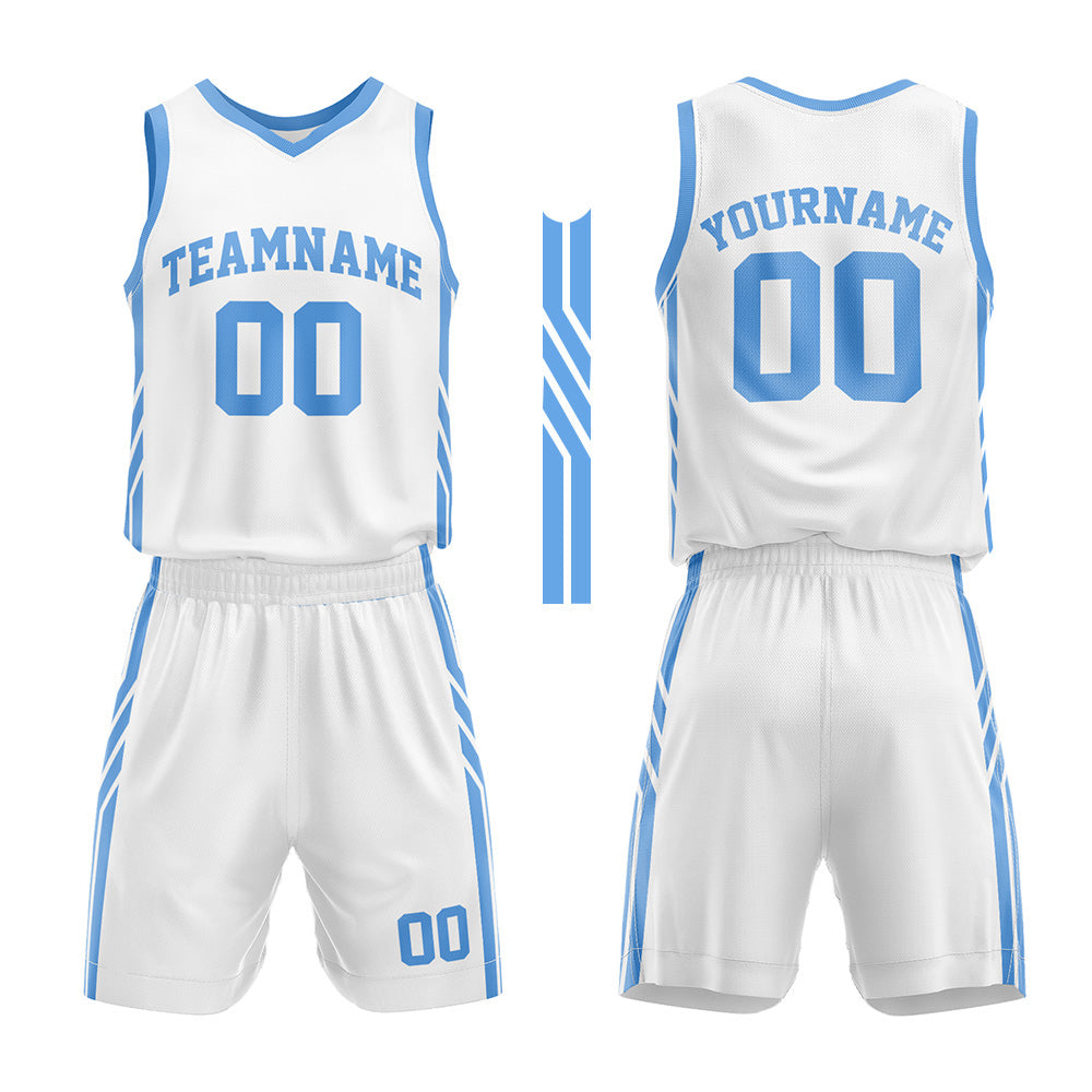 Custom White-Light Blue Basketball Jersey for man women uniform Suit Kids Adults Personalized Jersey