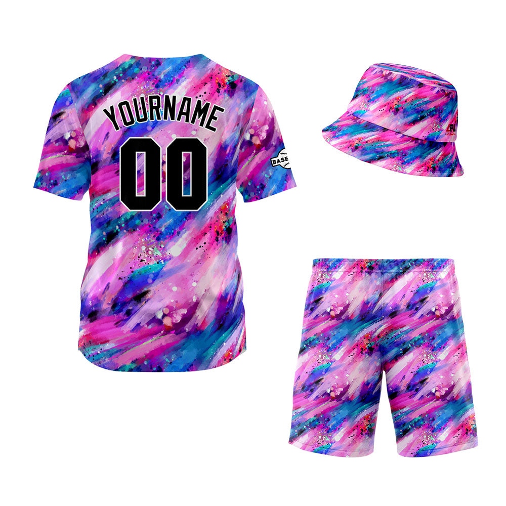 Custom Hawaiian Baseball Jersey and Shorts Set 2 Pieces Print Beach Suit with adults and kid for Bucket Hats