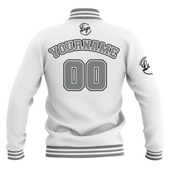 Custom White Grey Waterproof Varsity Jackets Personalized Stitched Name Number Logo to Letterman Jackets