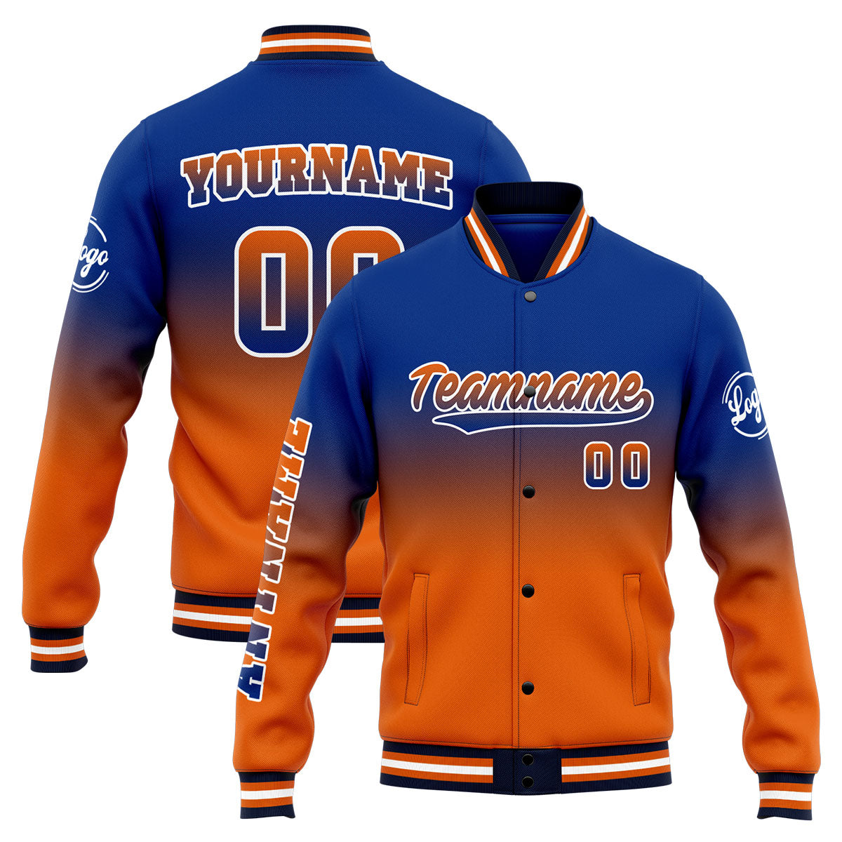 Custom Varsity Jacket Letterman Jacket For Men, Women And Youth Royal&Orange