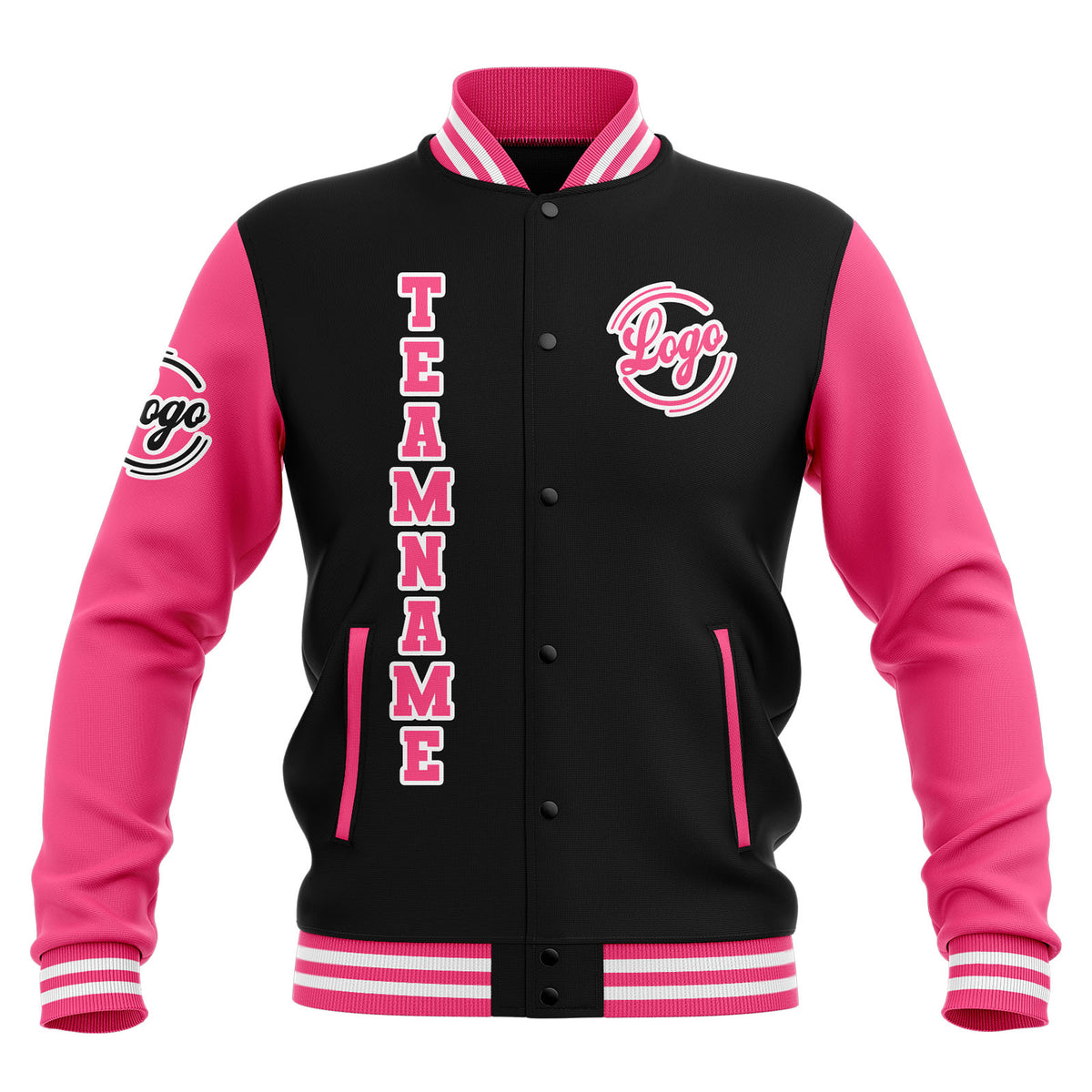 Custom Black Pink White  Waterproof Varsity Jackets Personalized Stitched Name Number Logo to Letterman Jackets