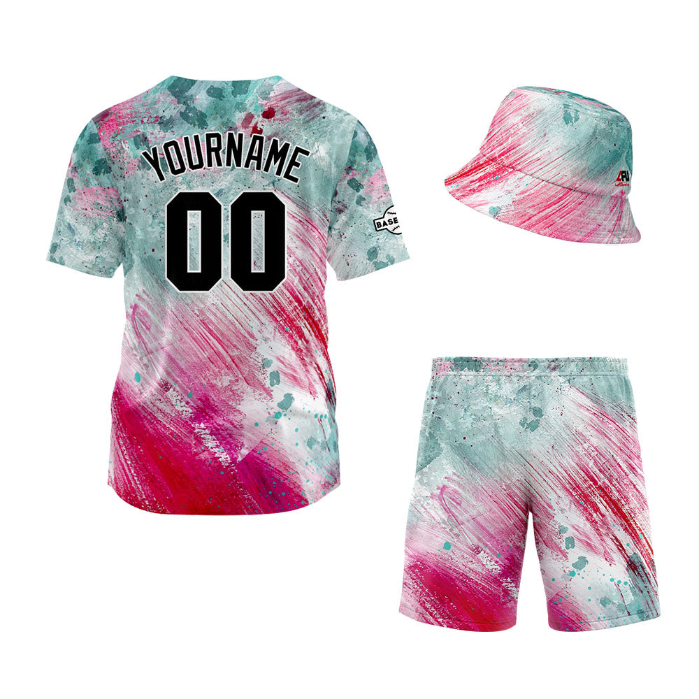 Custom Hawaiian Baseball Jersey and Shorts Set 2 Pieces Print Beach Suit with adults and kid for Bucket Hats