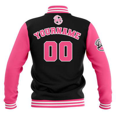 Custom Black Pink White  Waterproof Varsity Jackets Personalized Stitched Name Number Logo to Letterman Jackets