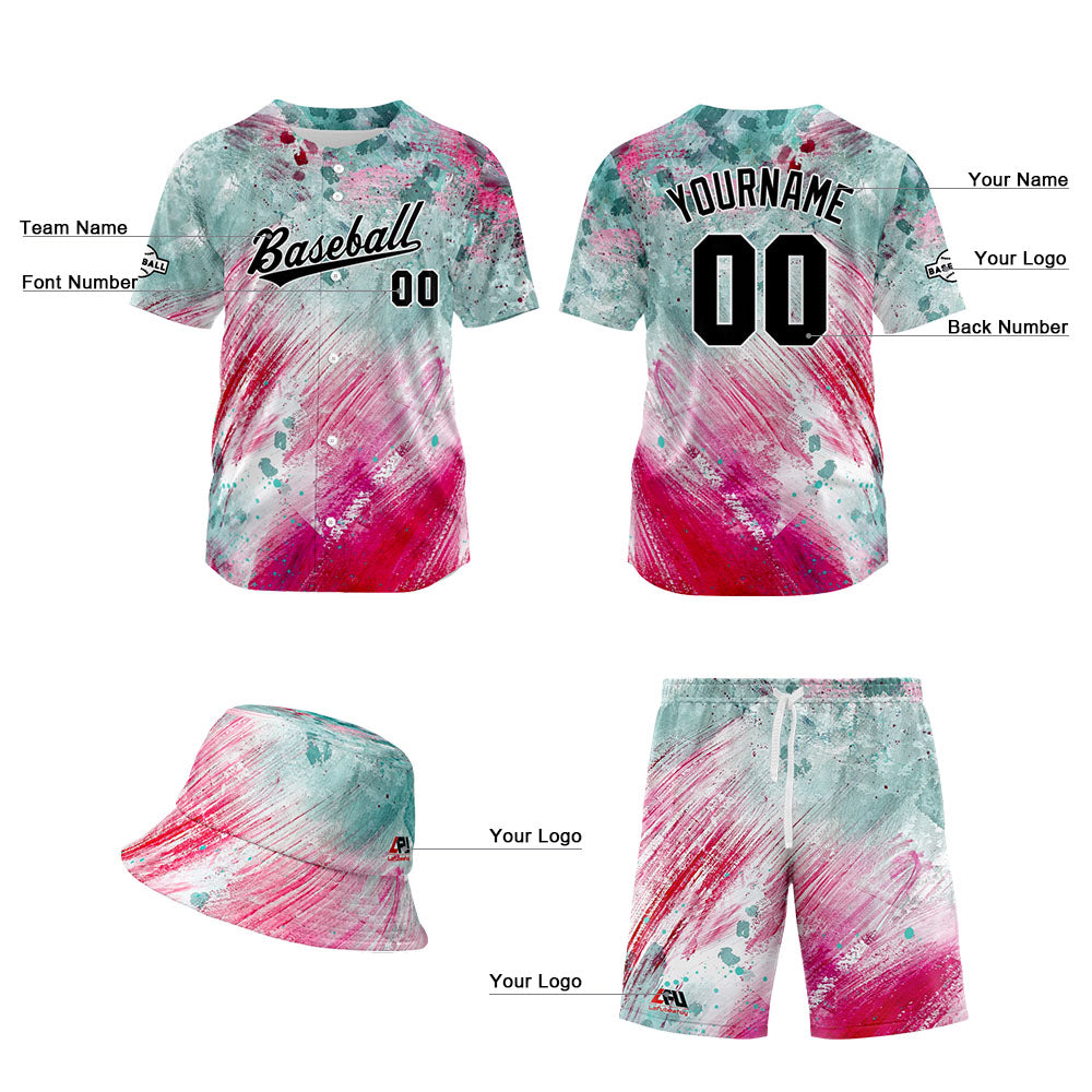 Custom Hawaiian Baseball Jersey and Shorts Set 2 Pieces Print Beach Suit with adults and kid for Bucket Hats