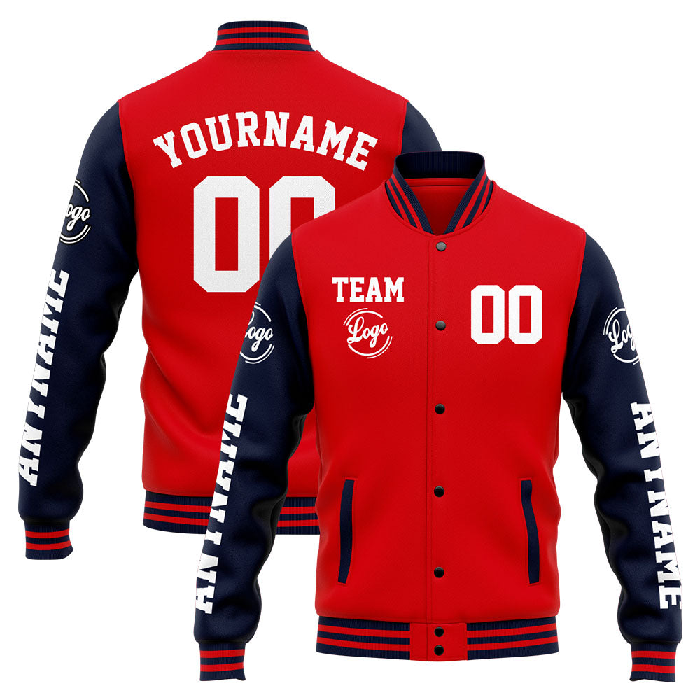 Custom Varsity Jacket Letterman Jacket For Men, Women And Youth Navy Red