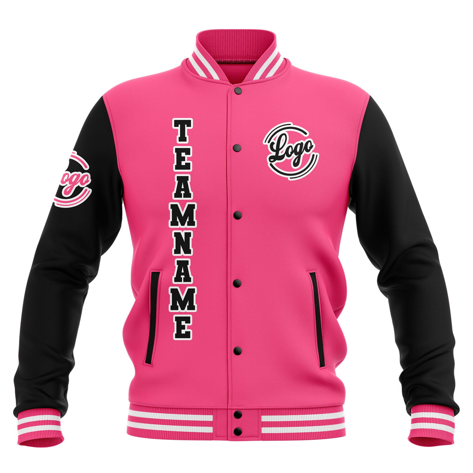 Custom Black Pink White  Waterproof Varsity Jackets Personalized Stitched Name Number Logo to Letterman Jackets