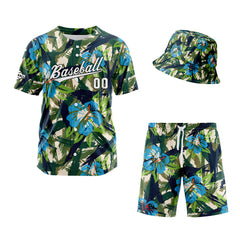 Custom Hawaiian Baseball Jersey and Shorts Set 2 Pieces Print Beach Suit with adults and kid for Bucket Hats