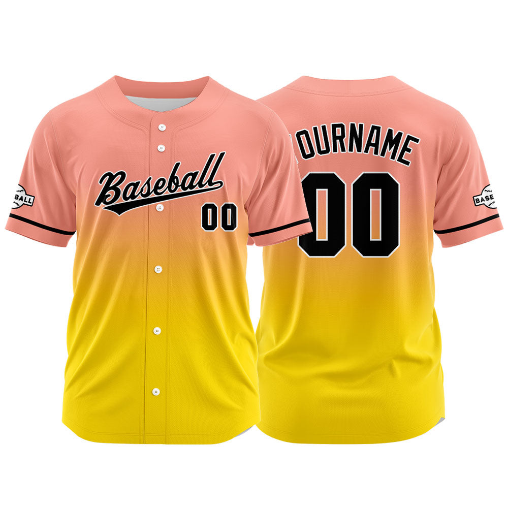 Custom Gradient Print Hip Hop Button Down Baseball Jersey Light Pink&Yellow