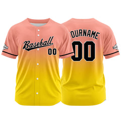 Custom Gradient Print Hip Hop Button Down Baseball Jersey Light Pink&Yellow