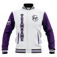 Custom White Purple Black Waterproof Varsity Jackets Personalized Stitched Name Number Logo to Letterman Jackets