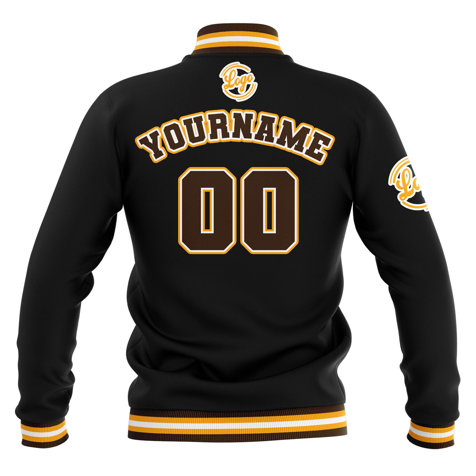 Custom Black Brown Yellow Waterproof Varsity Jackets Personalized Stitched Name Number Logo to Letterman Jackets