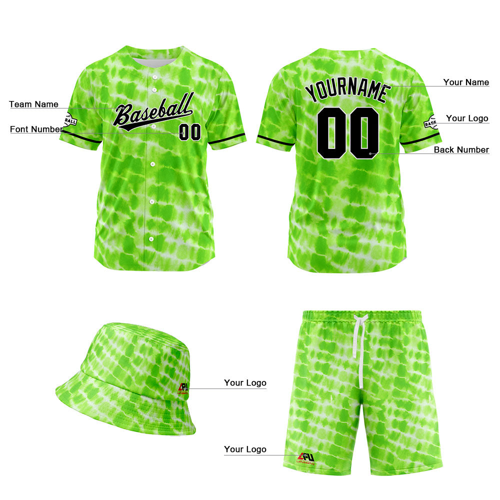 Custom Hawaiian Baseball Jersey and Shorts Set 2 Pieces Print Beach Suit with adults and kid for Bucket Hats