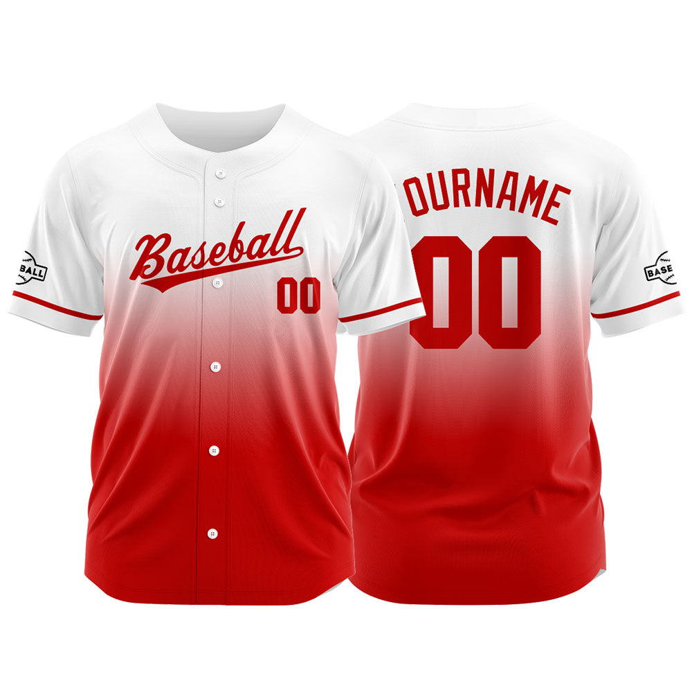 Custom Gradient Print Hip Hop Button Down Baseball Jersey Red&White