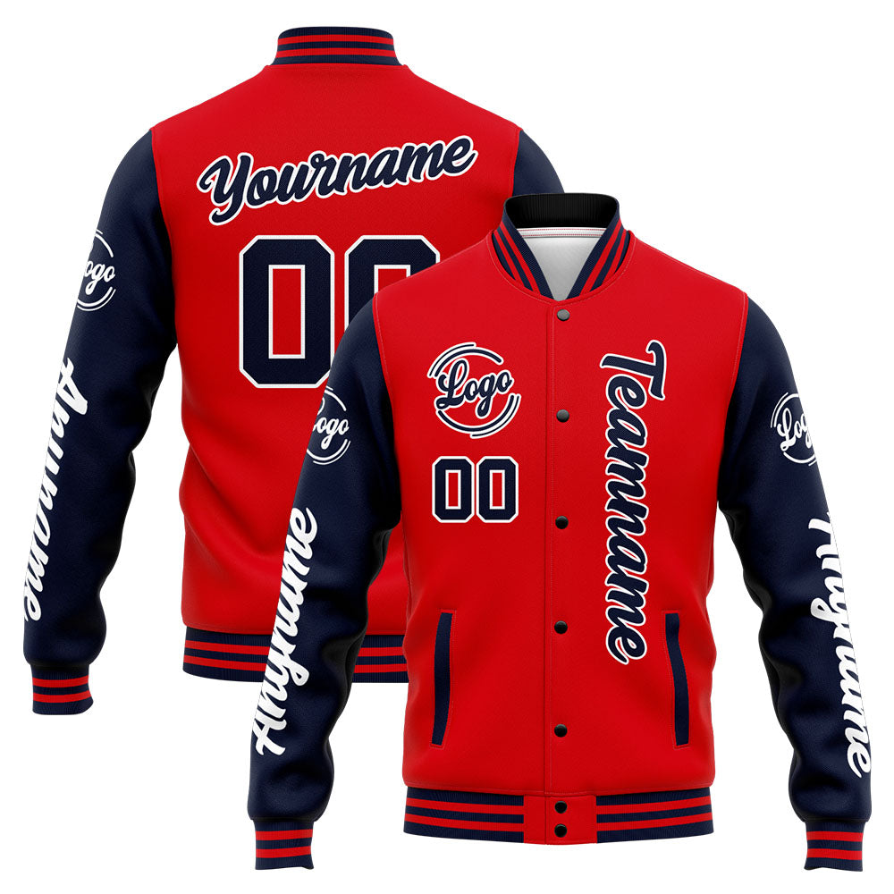 Custom Varsity Jacket Letterman Jacket For Men, Women And Youth Navy Red