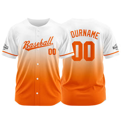 Custom Gradient Print Hip Hop Button Down Baseball Jersey Orange&White