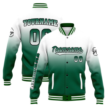Custom Varsity Jacket Letterman Jacket For Men, Women And Youth White&Green
