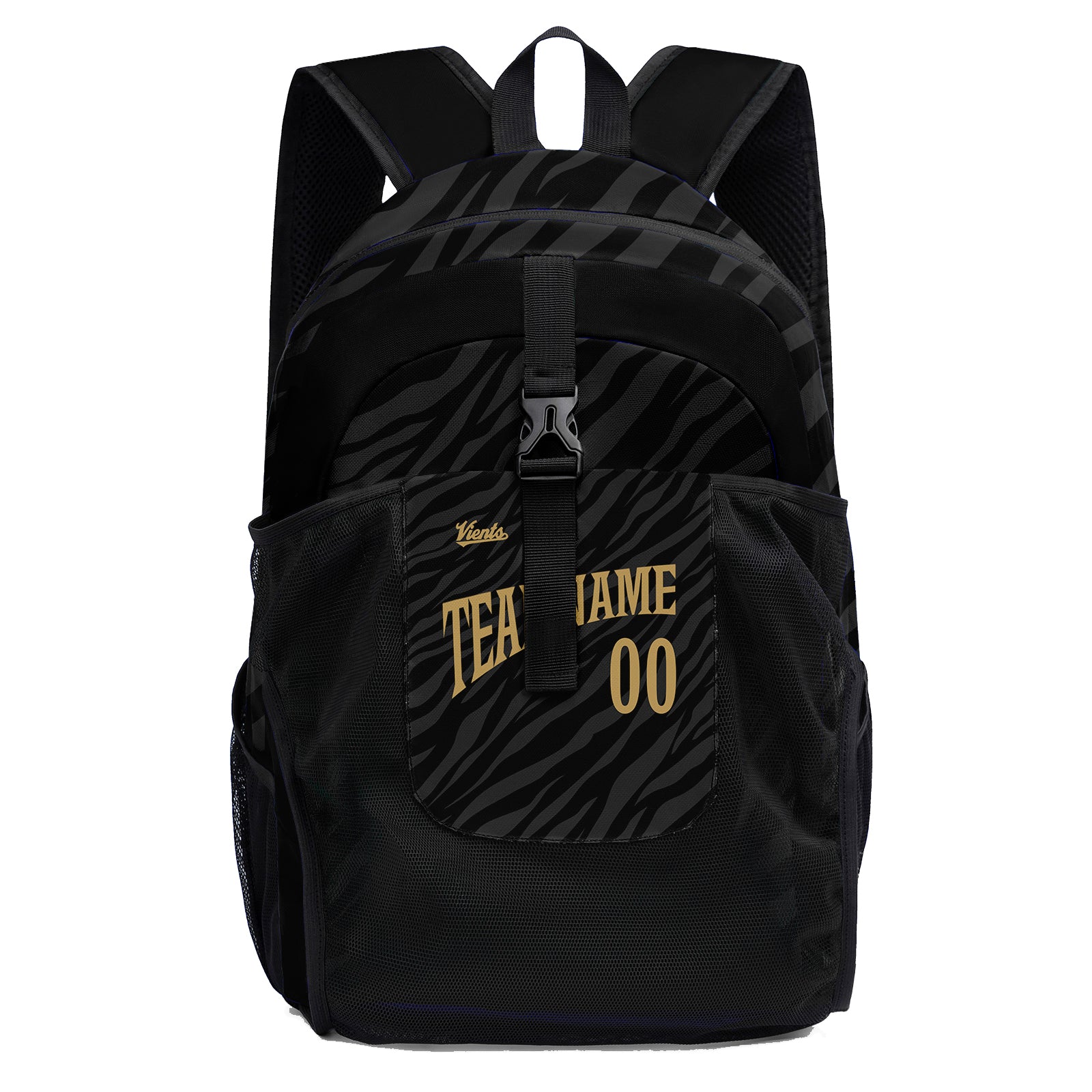 Customize Black Gold Sports Backpacks Featuring Personalized Names, Numbers and Logos