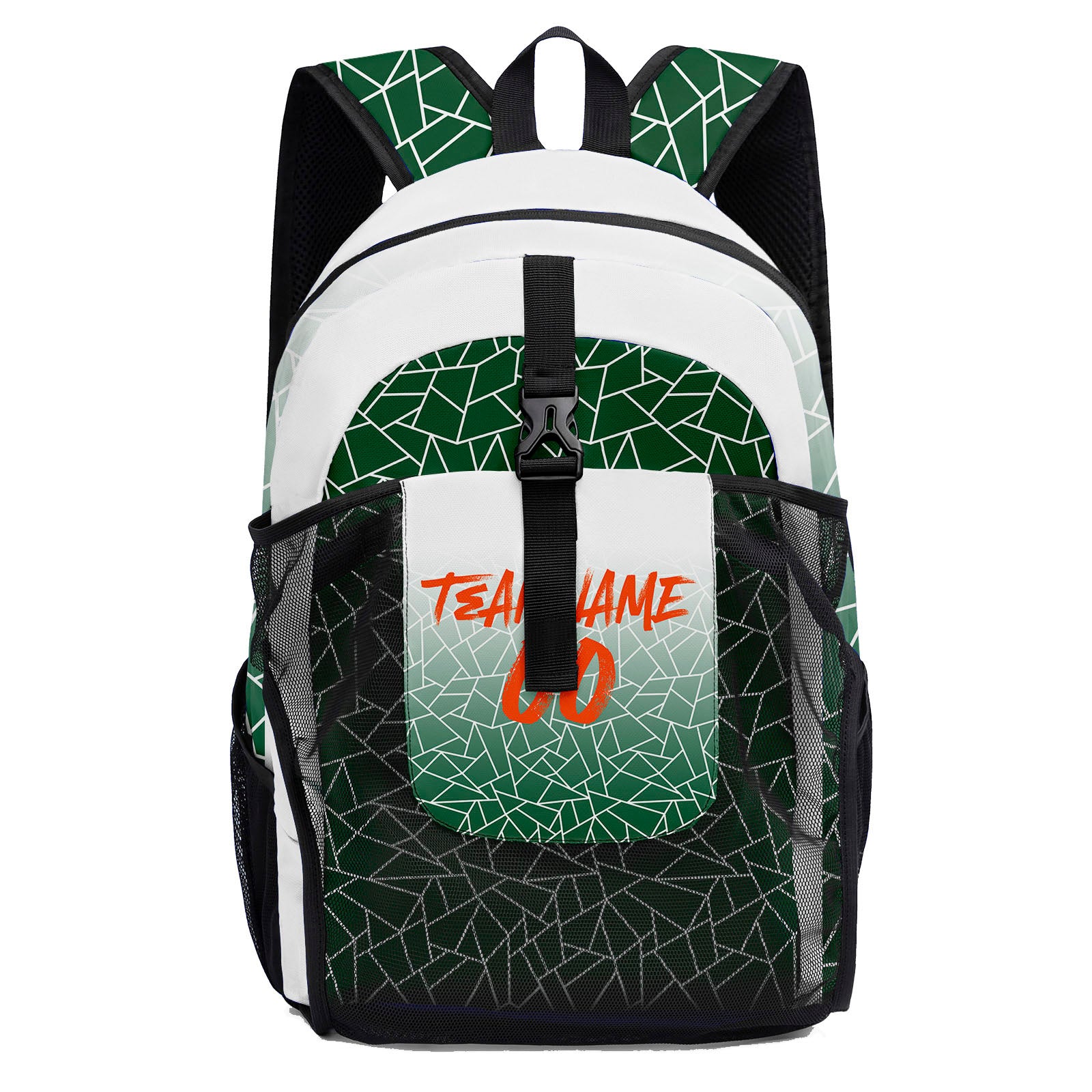 Customize Green White Backpacks Featuring Personalized Names, Numbers and Logos