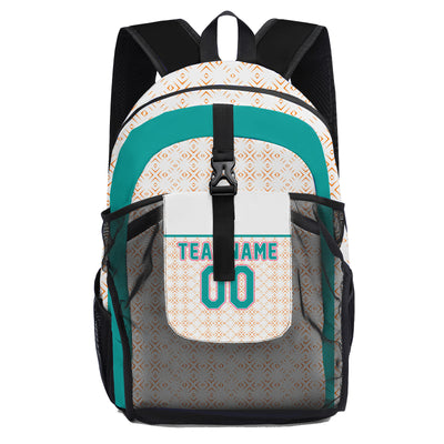 Customize White Orange Teal Backpacks Featuring Personalized Names, Numbers and Logos