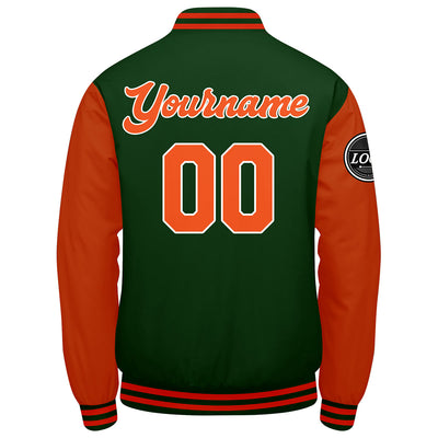 Custom Varsity Jacket Letterman Jacket For Men, Women And Youth Dark Green Orange