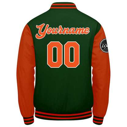 Custom Varsity Jacket Letterman Jacket For Men, Women And Youth Dark Green Orange