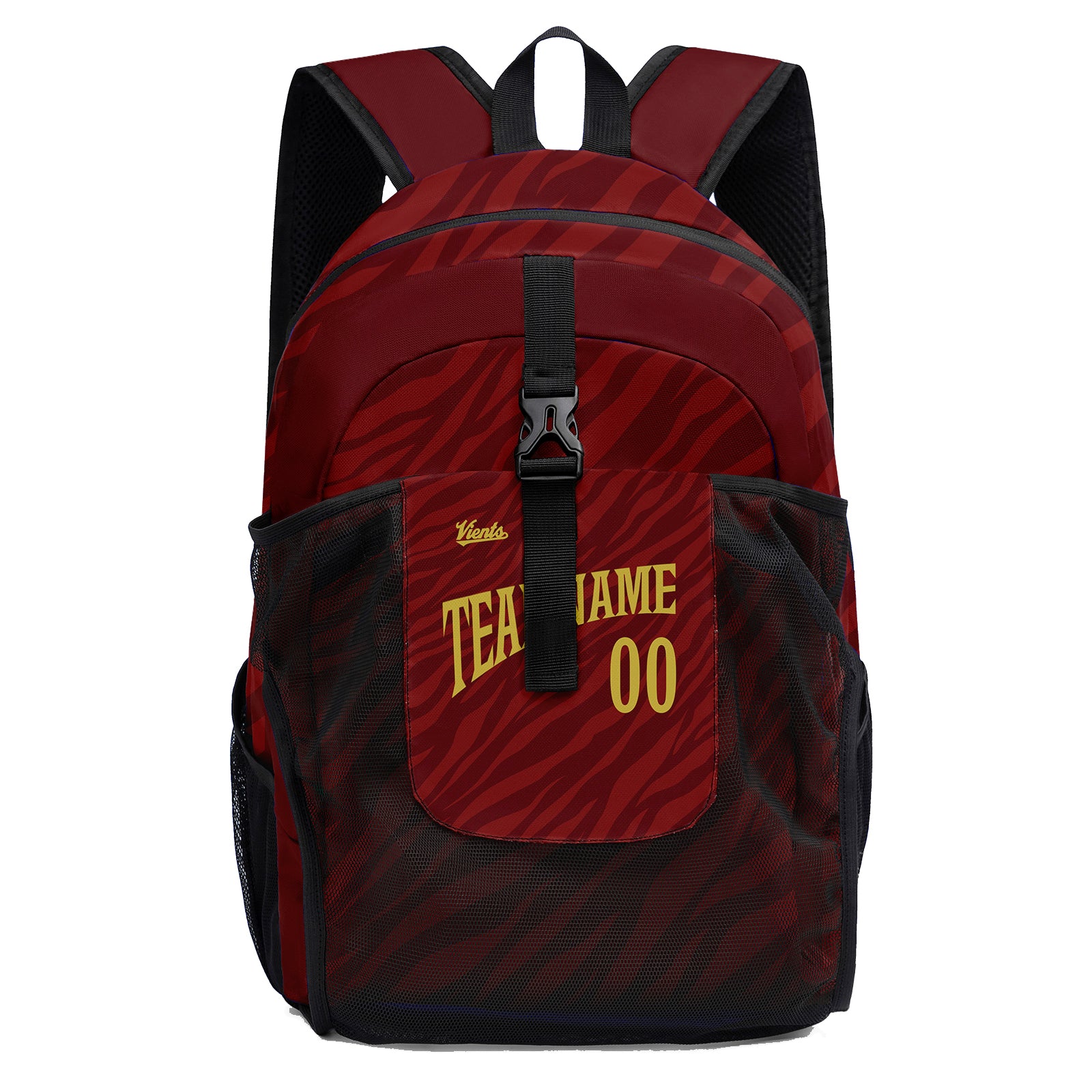 Customize Red Gold Sports Backpacks Featuring Personalized Names, Numbers and Logos