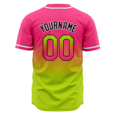 Custom Gradient Print Hip Hop Button Down Baseball Jersey Pink&Chartreuse