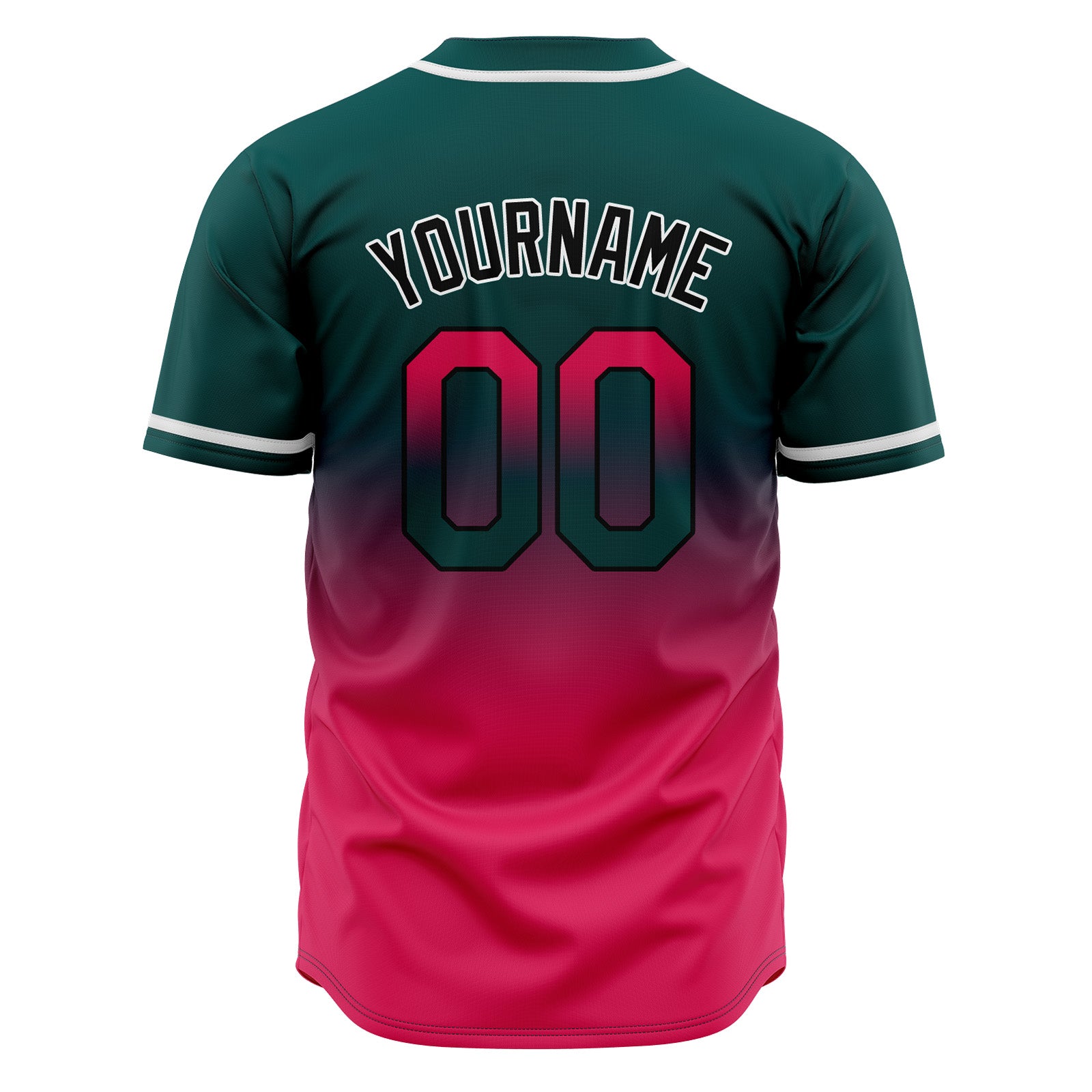 Custom Gradient Print Hip Hop Button Down Baseball Jersey Dark Green&Pink