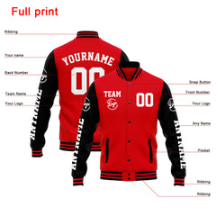 Custom Varsity Jacket Letterman Jacket For Men, Women And Youth Red Black