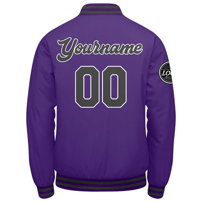 Custom Varsity Jacket Letterman Jacket For Men, Women And Youth Purple Grey