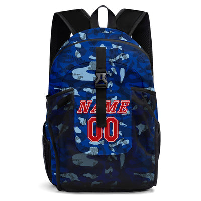 Customize Blue Red Sports Backpacks Featuring Personalized Names, Numbers and Logos