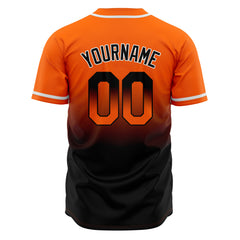 Custom Gradient Print Hip Hop Button Down Baseball Jersey Orange&Black