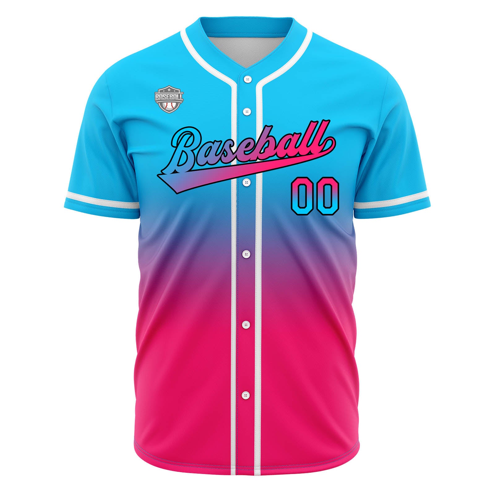 Custom Gradient Print Hip Hop Button Down Baseball Jersey Light Blue&Pink