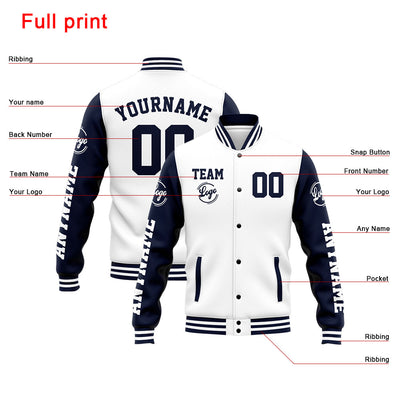 Custom Varsity Jacket Letterman Jacket For Men, Women And Youth Navy White