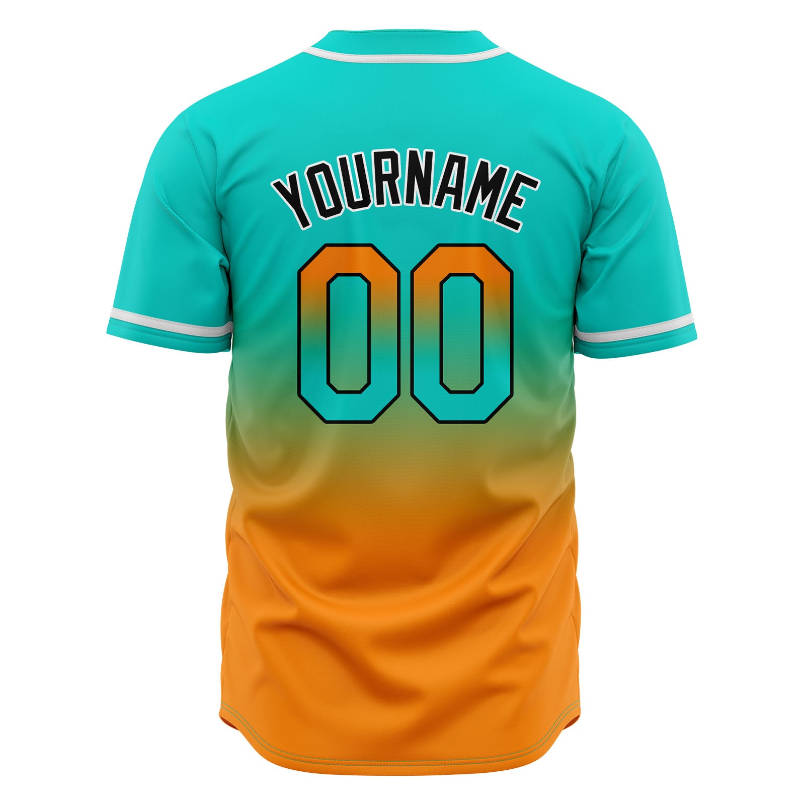 Custom Gradient Print Hip Hop Button Down Baseball Jersey Teal&Orange