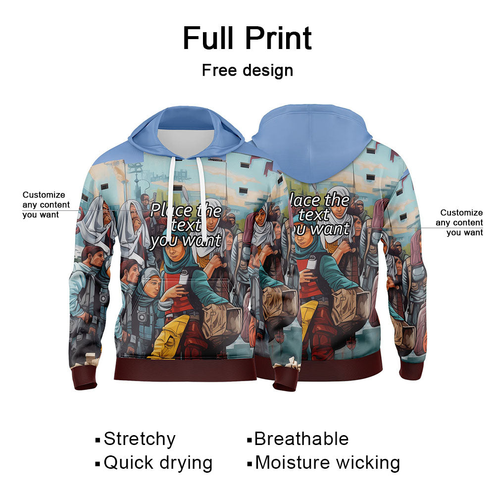 Custom Blue 3D Pattern Design Bomber Full-Snap Varsity  Hoodie