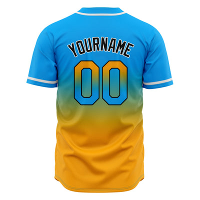 Custom Gradient Print Hip Hop Button Down Baseball Jersey Light Blue&Orange