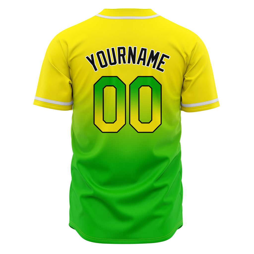 Custom Gradient Print Hip Hop Button Down Baseball Jersey Yellow&Green