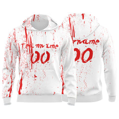 Custom White-Red 3D Pattern Design Bomber Full-Snap Varsity  Hoodie