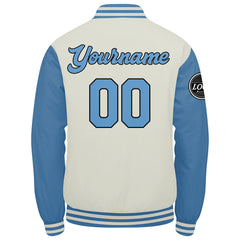 Custom Varsity Jacket Letterman Jacket For Men, Women And Youth Light Blue Cream