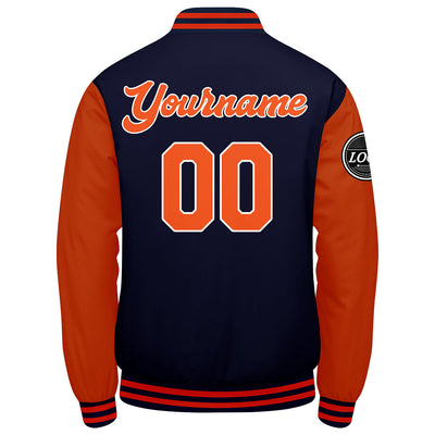 Custom Varsity Jacket Letterman Jacket For Men, Women And Youth Navy Orange